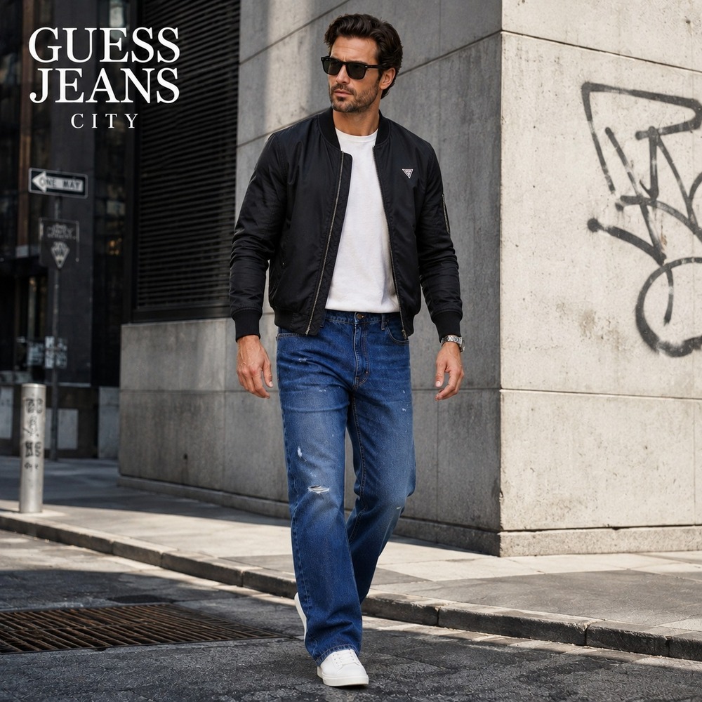 GUESS Men's New Jeans 38x32 G16 Straight GJ AGED Distressed Dark Wash M5YA1B - Picture 1 of 16